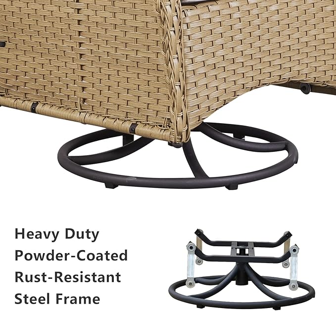 HUMMUH Swivel Patio Chair 3 Piece PE Wicker Patio Furniture Set with Rocking Chairs and Side Table Outdoor Bistro Set for Porch,Garden,Deck,Poolside