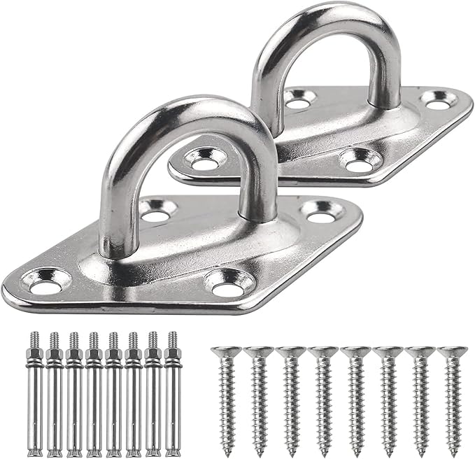 TooTaci Hammock Hooks Heavy Duty, 1000lb Capacity M8 304 Stainless Steel Pad Eye, Hammock Hanging Kit with Screw Bolts, Hammocks Wall Mount Ceiling Hook for Indoor Outdoor, Swing Chairs Hanging