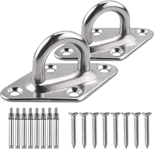 TooTaci Hammock Hooks Heavy Duty, 1000lb Capacity M8 304 Stainless Steel Pad Eye, Hammock Hanging Kit with Screw Bolts, Hammocks Wall Mount Ceiling Hook for Indoor Outdoor, Swing Chairs Hanging
