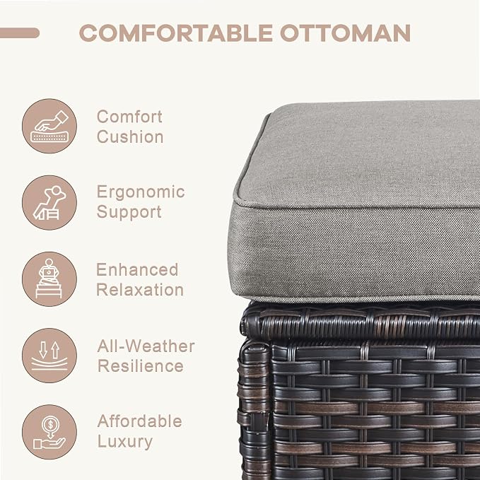 Swivel Patio Chairs sofa Set of 9 with 6" Thick Cushion - Wicker Outdoor Swivel Rocker Patio Chair ,Sofa/Glass coffee table, High Back Comfortable Outdoor Glider Chairs -Brown Wicker | Gery Cushions