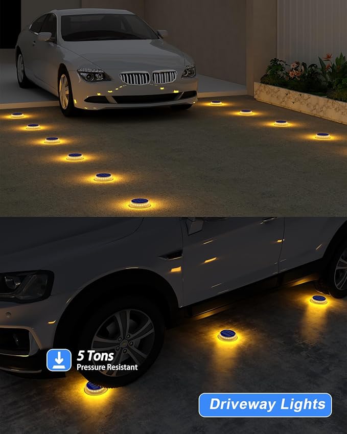 DetarZinLED Solar Step Lights Outdoor Waterproof, 4 Pack Warm White Flat Lights Solar Powered for Outside Stair, Deck, Dock, Pathway, Driveway, Ground