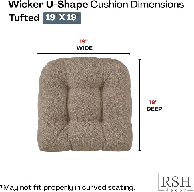 RSH DECOR: Sunbrella Tufted Wicker U-Shape Cushions Set of 2 | 19” x 19” | Outdoor Seat Cushions for Patio Furniture| Crafted with Sunbrella Performance Fabric | Made in USA (Spectrum Mushroom Brown)