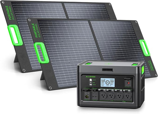 Solar Generator 2400W Portable Power Station with 2x100W Solar Panel (Ship Separately),1843.2Wh LiFePO4 Battery Backup,4 AC Outlets Up to 2400W, for Outdoor,Off-Grid Living,RV Trip,Home Emergency
