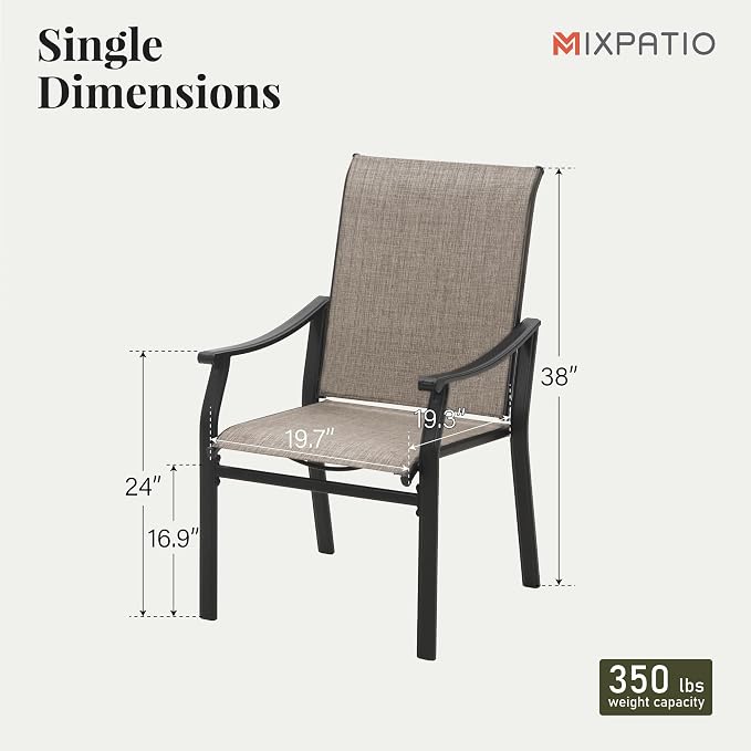 MIXPATIO 5 Pieces Patio Dining Set, 4 Person 37" Square Black Table and Textilene Chairs, with 1.57" Umbrella Hole, Outdoor Patio Table and Chairs, for Garden Lawn Porch Backyard Poolside