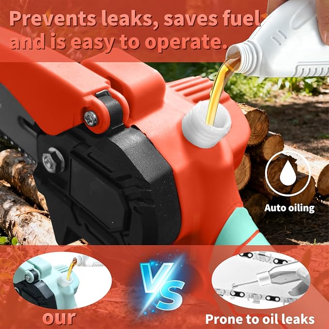 Mini Chainsaw with 2×24V Battery Powered Electric Chain Saw,chain saw are suitable for cutting wood and trimming branches,Mini Chainsaw Cordless With three chains (Orange-blue)
