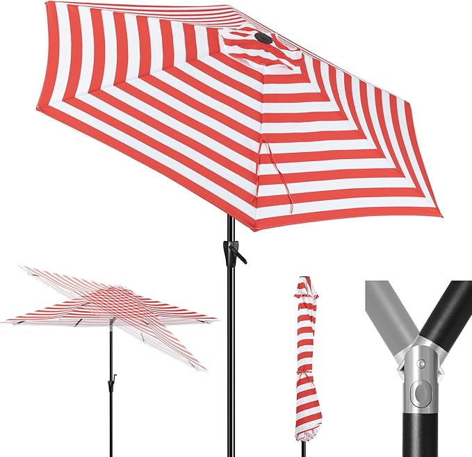 Tempera Patio Market Outdoor Table Umbrella with Push Button Tilt and Crank, Large Sun Umbrella with Sturdy Pole & Fade Resistant Canopy, Easy to Set
