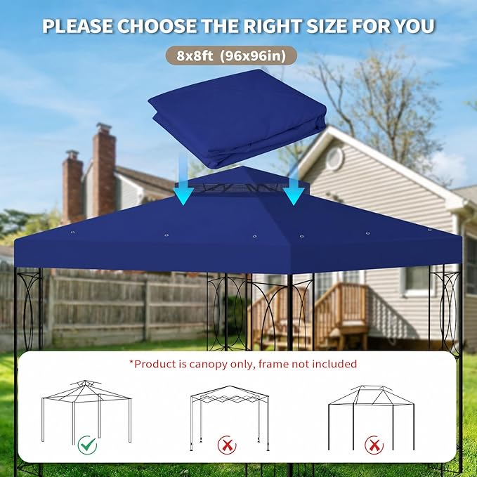 8'x8' Gazebo Cover Replacement Canoy Top Compatible with Canadian Tire Living Crawford, Fit for RONA 8x8 Gazebo #088-1067-8 (Blue)