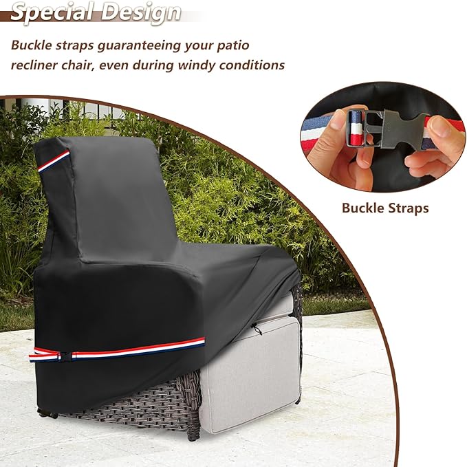 Outdoor Recliner Chair Covers 2 Pack,Patio Swivel Chair Covers,600D Heavy Duty Waterproof Patio Rocking Chairs Cover,Outdoor Furniture Covers for All Weather Protection.Black