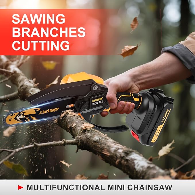 Mini Chainsaw, 6-inch Cordless Electric Small Chainsaws, Portable Handheld Chain Saw for Tree Pruning Shears Garden Maintenance, Best Fathers Day Gift for Men Dad Husband(2 Batteries)