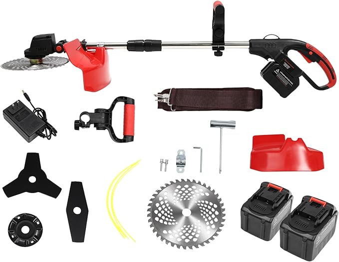 Cordless Weed Trimmer Battery Powered, 21V Lightweight Weed Wacker with 15 Cell 30000mAh Li-ion Battery 1 Charger & Cutting Blades,Powerful Weed Eater for Lawn, Yard, Garden, Bush Trimming & Pruning