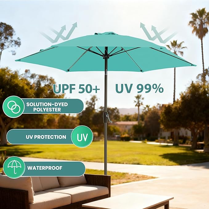 7.5FT Large Outdoor Patio Umbrella with Crank & Tilt - Durable Market Umbrella for Outdoor Patio with 6 Fiberglass Ribs for Poolside,Deck,Yard,Garden
