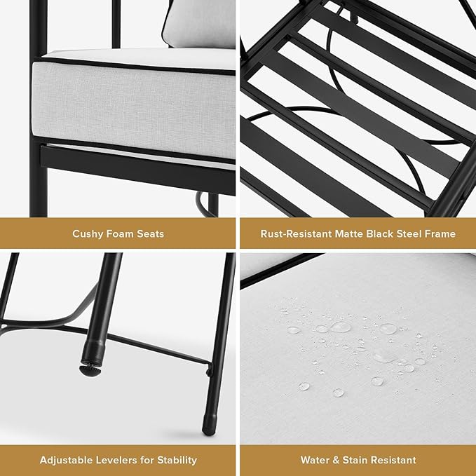 mopio Odelia Patio Furniture Set of 4, Outdoor Sectional Conversation Set, Small Metal Backyard, Front Porch, Balcony Furniture for Apartments, with 2 Patio Chairs, Loveseat, Coffee Table