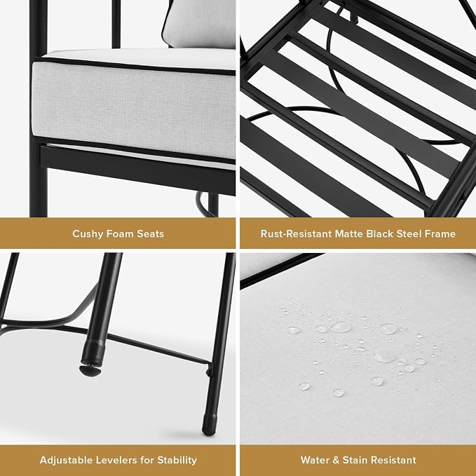 mopio Odelia 3 Piece Outdoor Furniture Set, Bistro Table and Chairs Set of 2, Premium Metal Patio Conversation Set, for Balcony, Small Apartments, Porch, Backyard, Patio Chairs Set of 2, Coffee Table