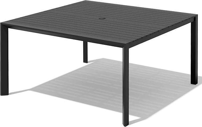 Crestlive Products Square Outdoor Dining Table for 8, 56" Aluminum Patio Table with Umbrella Hole Weather-Resistant Outside Table for Garden Backyard Deck, Black