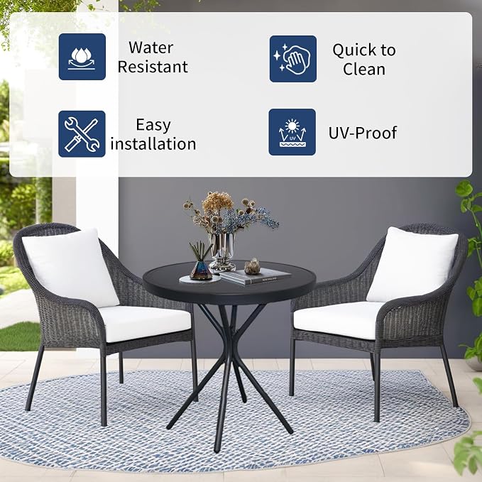 EortheX 23" Outdoor Round Coffee Side Table, Versatile Patio Metal Bistro, End, or Accent Table with Tempered Glass Top, Small Outdoor Furniture Solution for Patio or Home Use