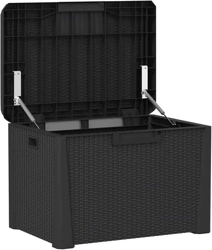 Gecheer Patio Rattan Deck Box Patio Storage Box with Seat Cushion Anthracite 33 gal p p