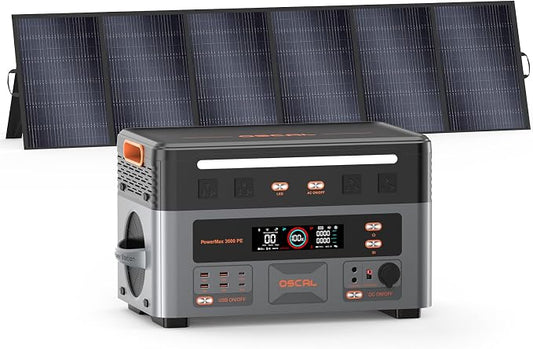 OSCAL 3600W with 1x500W Solar Panel, Portable Power Station, 2016Wh LiFePO4 Battery, 3600W(Peak 7200W) Solar Generator, 90 Min Fast Charge, 14 Ports, LED Light, Home Backup, RV, Camping & Outdoor