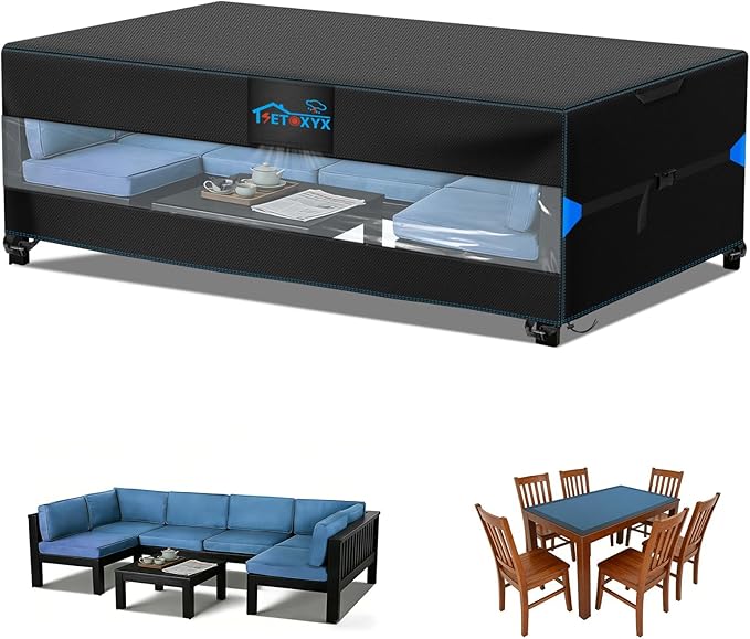 Patio Furniture Covers,Rectangular Outdoor Furniture Set Cover for Table and Chairs, 600D Oxford Translucent Design Patio Sectional Set Cover(108" L x 82" W x 28.3" H)
