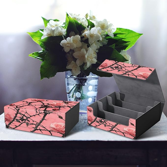 Large Card Deck Box for MTG, Fits 1200+ Sleeved Cards, PU Leather Storage Case with Strong Magnetic Closure, Multiple Colors for TCG CCG Baseball Card Collections, Pink Flower Tree