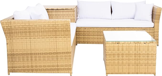 SAFAVIEH Outdoor Collection Helga Natural/White Wicker Conversation Patio Set