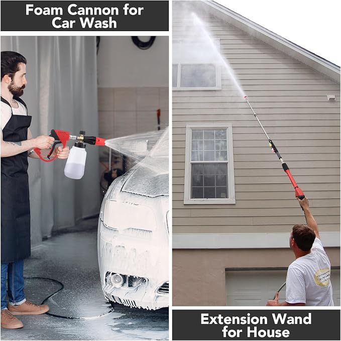 18Pcs Pressure Washer Accessories, Car Wash Foam Cannon, 5000PSI Pressure Washer Gun, M22 14mm or 15mm Fitting, 1/4" Quick Connector, 6Pcs Nozzle Tips for Outdoor Gutters Roof Siding