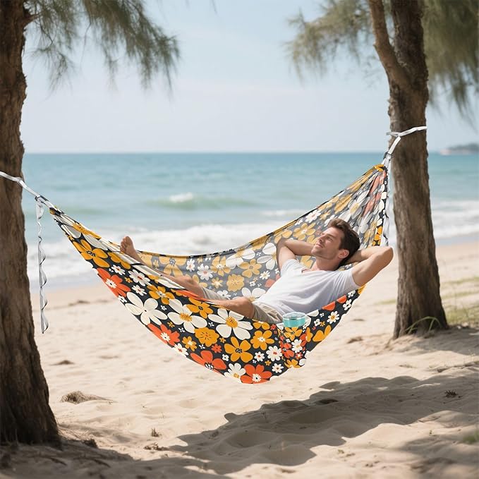 Camping Hammock Outdoor Hammocks for Outside Summer Flower Beach Trees Portable Lightweight with Pockets Tree Straps Indoor