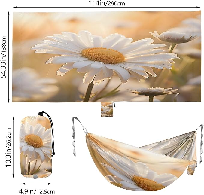 Hammocks for Outside White Daisy in The Sun Camping Hammock Portable Hammocks with Tree Straps and Carry Bag Camping Accessories for Hiking Beach Outdoor