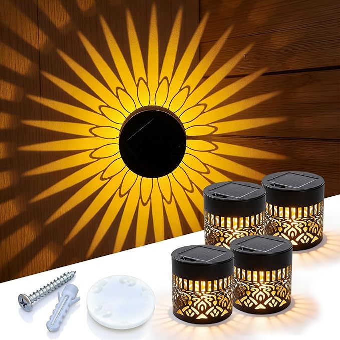 Decorative Solar Mandala Lights, 2026 New Mandala Solar Lights Outdoor, Mandala Theme Waterproof Fence Light, Shadow Projection Landscape Lighting for Backyard,Patio,Walkway,Lawn,Porch Decor (#D,4)
