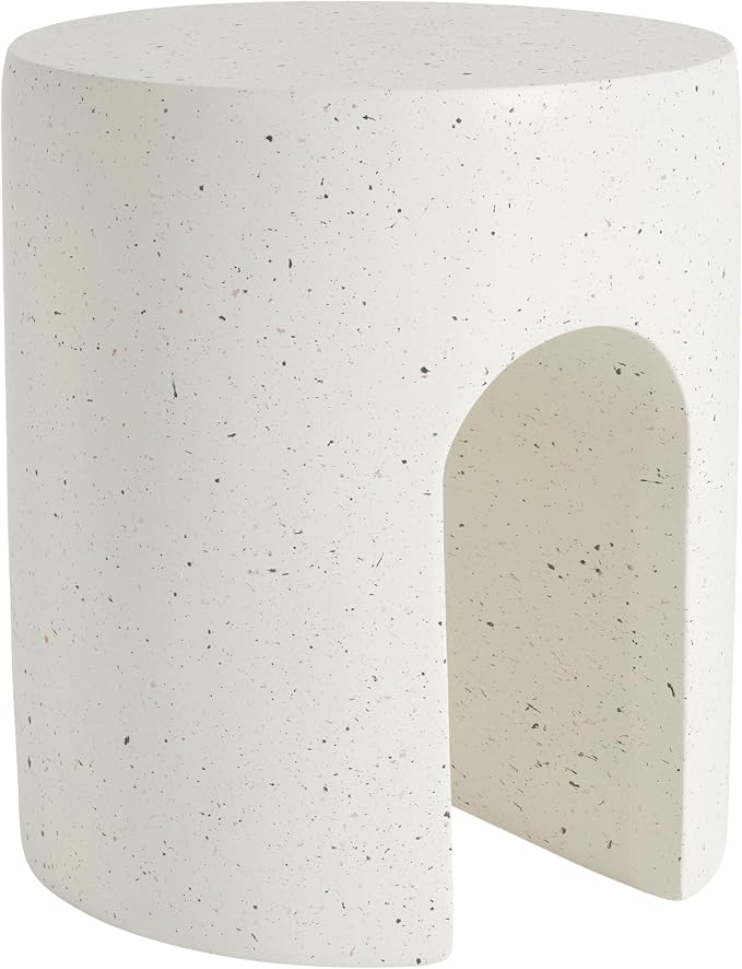 Christopher Knight Home Traver Lightweight Concrete Outdoor Coffee Table, Small Side Table for Patio Furniture Set, MGO Round End Table for Patio/Deck/Garden, No Assembly Required, White