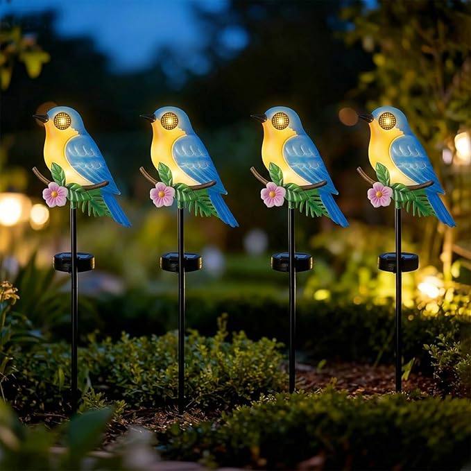 Solar Stake Lights Outdoor - Waterproof Blue Bird Dynamic Eyes Decor Lights for Pathway Lawn Patio Decorative Yard Art Ornaments Thank Birthday Gifts for Women Men Mom Grandma Dad Wife