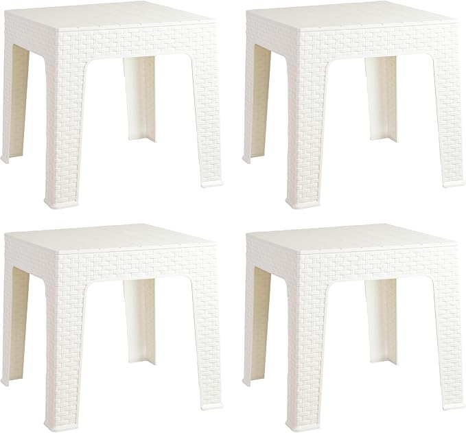 Sunnydaze Adirondack Small Outdoor Side Table for Balcony Essentials - Plastic Square End Table for Outside Patio - Set of 4 - White