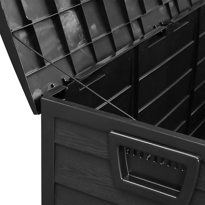 75-Gallon Outdoor Storage Bench with Wheels, Heavy-Duty Waterproof Deck Box for Patio, Garden, and Pool Organization (All black)