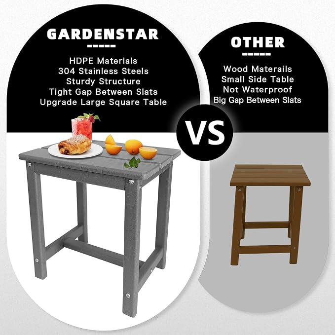 GARDENSTAR Adirondack Square Side Table,one-Tier Outdoor end Table, Patio Side Table for Pool,Porch,Backyard,Relaxing Companion