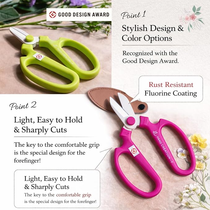 Japanese Floral Scissors - SAKAGEN Hand Creation, Professional Ultra Sharp Flower Shears for Floral Design, Ikebana & Gardening, Made in Japan, F-170 (Light Green)