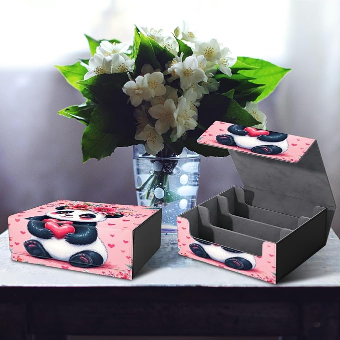 Large Card Deck Box for MTG, Fits 1200+ Sleeved Cards, PU Leather Storage Case with Strong Magnetic Closure, Multiple Colors Available for TCG CCG Baseball Card Collections, Pink Panda