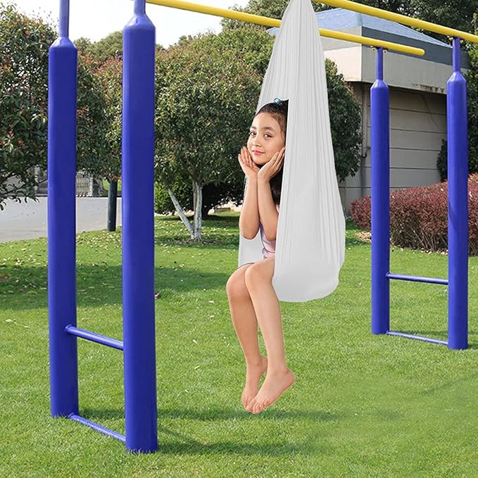 Sensory Swing for adults Indoor kids Therapy Swing Soothing Calming Snuggle Hammock durable strong fabric swing Excellent stretchability Includes Hanging Hardware ( Color : White , Size : 1M x 2.8M )