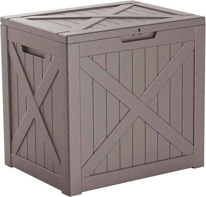 32 Gallon Outdoor Storage Box - Weather-Resistant Resin Deck Box with UV Protected, Waterproof for Package Delivery, Patio Cushions, Gardening Tools (Grey, 32 Gallon)