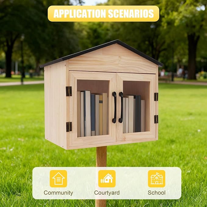 Outdoor Library Box Literature Exchange Book Box 16.9x11x16.5 in | Outdoors DIY Storage Wooden Cabinet Library Boxs for Neighborhoods Community Schools Blessing Boxs Outdoor Food Pantry