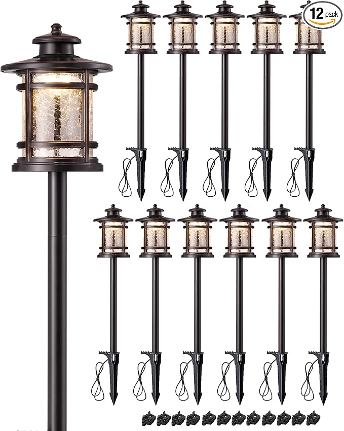 EDISHINE Low Voltage Pathway Lights, 3.4W 155LM 12V 3000K Outdoor Pathway Lights Wired, Waterproof Landscape Path Lights, 50,000H LED for Yard, Garden, Driveway, 12 Pack
