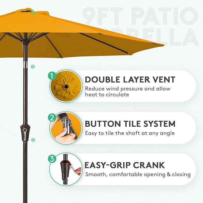JEAREY Outdoor Patio Umbrella 9FT Outdoor Table Umbrella with Push Button Tilt and Crank, Market Umbrellas 8 Sturdy Ribs UV Protection Waterproof for Garden, Deck, Pool (Bright Orange)