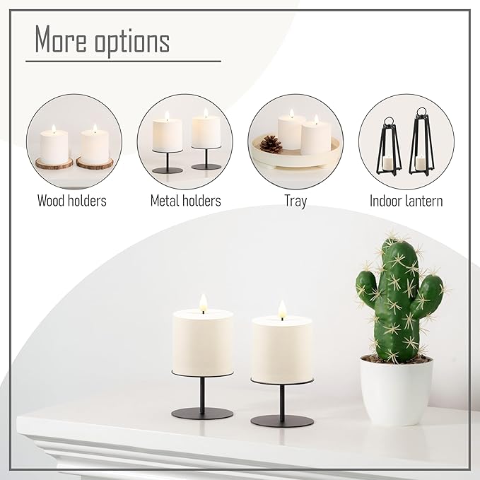 smtyle Vintage Flickering Ivory Plastic Flameless Candles 3 x 3 Inch LED Battery Operated with Remote & Timer, Set of 2 – Neutral Rustic Farmhouse Decor Candles Sandstone Texture Beige