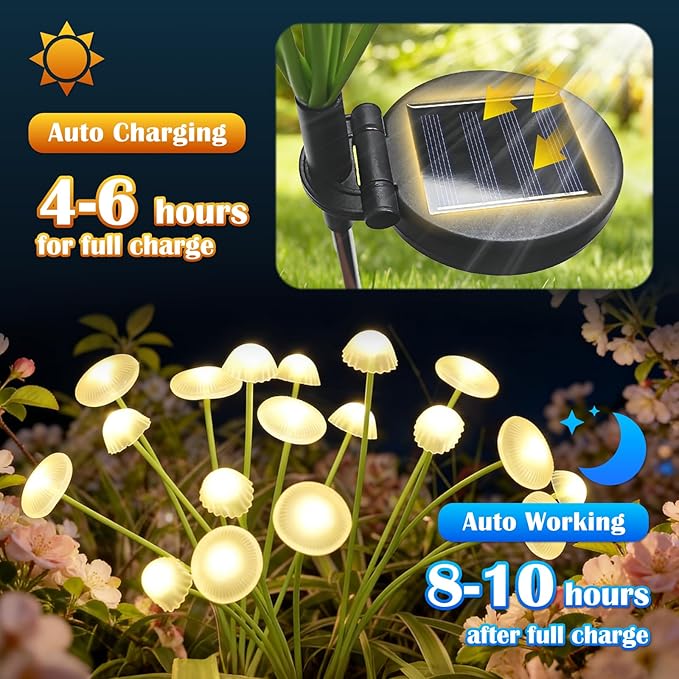 2Pcs Solar Jellyfish Lights Outdoor, Warm White LED Garden Stake Lights Waterproof, Decorative Solar Lights for Yard Patio Lawn Pathway Landscape Lighting