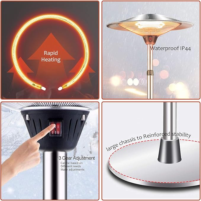 Patio Heaters for Outdoor - Stainless Steel Outdoor Heater 3 Levels Adjustable Power Waterproof, Dump Power Off Outdoor Heaters for Patio
