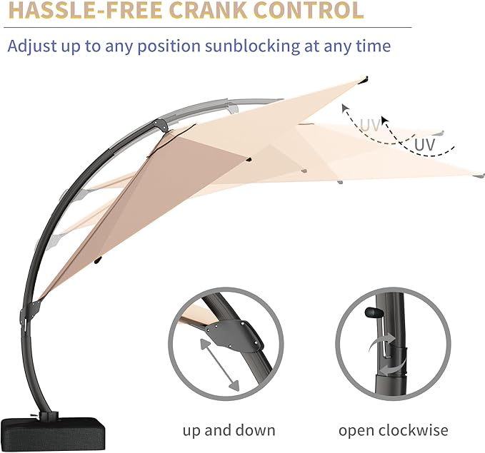 Kingdura Cantilever Patio Umbrella with Double Top Vent, Large Square Aluminum Outdoor Offset Umbrella with 360-degree Rotation, Infinite Tilt, UV Protection for Pool Deck Garden Patio