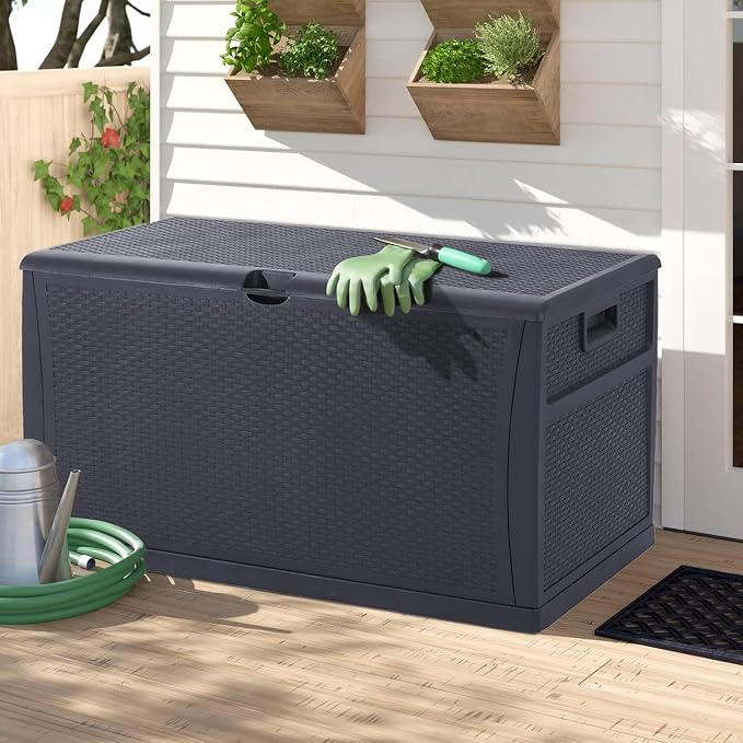 CrownLand 120 Gallon Outdoor Storage Deck Box Resin Container Weatherproof Box Patio Garden Furniture Storage Boxes All Weather Using,Gray