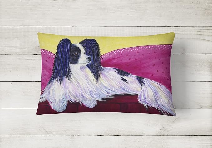 Caroline's Treasures SS8416PW1216 Papillon Canvas Fabric Decorative Pillow Machine Washable, Indoor Outdoor Decorative Pillow for Couch, Bed or Patio, 12HX16W