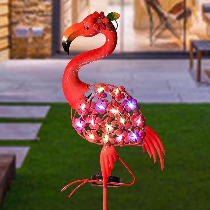 Garden Decor Solar Lights Flamingo Lawn Light, for Yard Outdoor Decorations Ground Inserted Outdoor Waterproof Garden Lamp LED,Patio, Courtyard, Gifts for Mom Grandma (Warm Light)