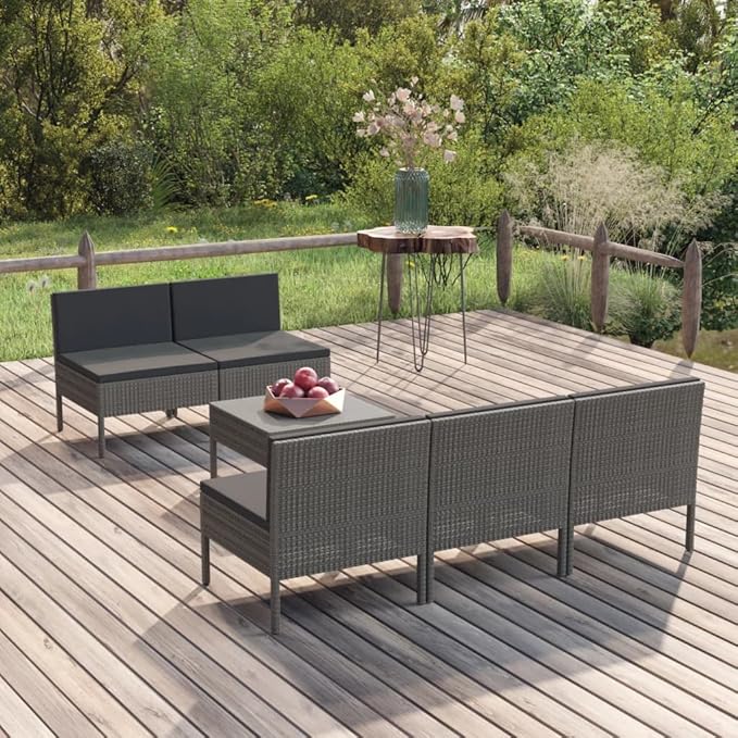 Patio Lounge Set with Cushions,Patio Furniture Sets,Patio Conversation Sets,Outdoor Furniture Sets,for Garden,Backyard,Outdoor,6 Piece Poly Rattan Gray