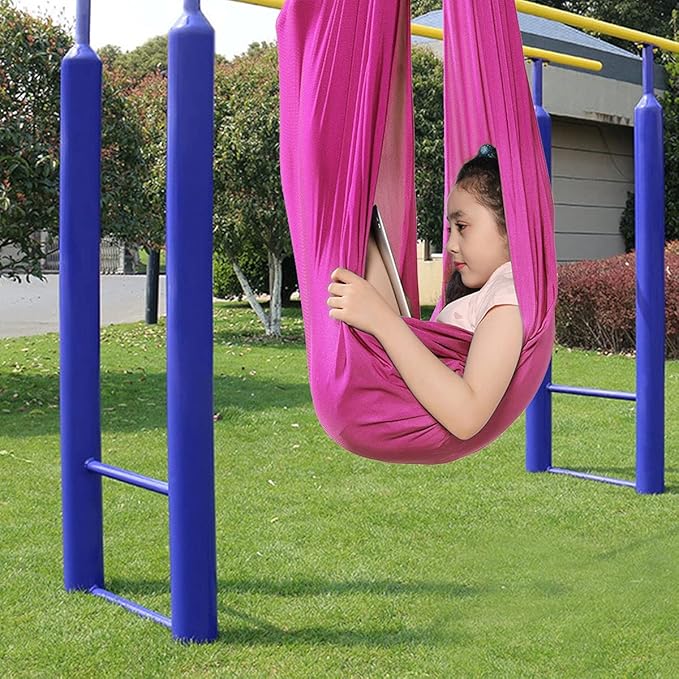 Sensory Swing for adults Indoor kids Therapy Swing Soothing Calming Snuggle Hammock durable strong fabric swing Excellent stretchability Includes Hanging Hardware ( Color : Rose Red , Size : 1.5M x 2.