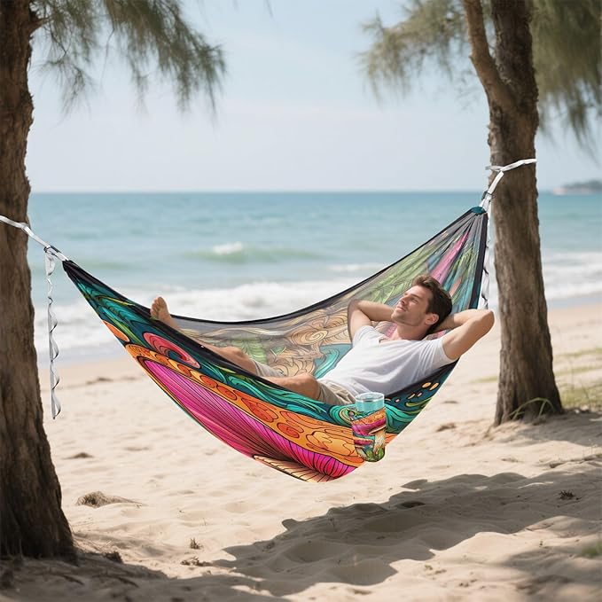 Camping Hammock Lightweight - 350lbs Portable Hammock with 2 Tree Straps and Attached Carry Bag,Great for Travel/Backpacking/Beach/Backyard - Single or Double - Cute Mushroom 1